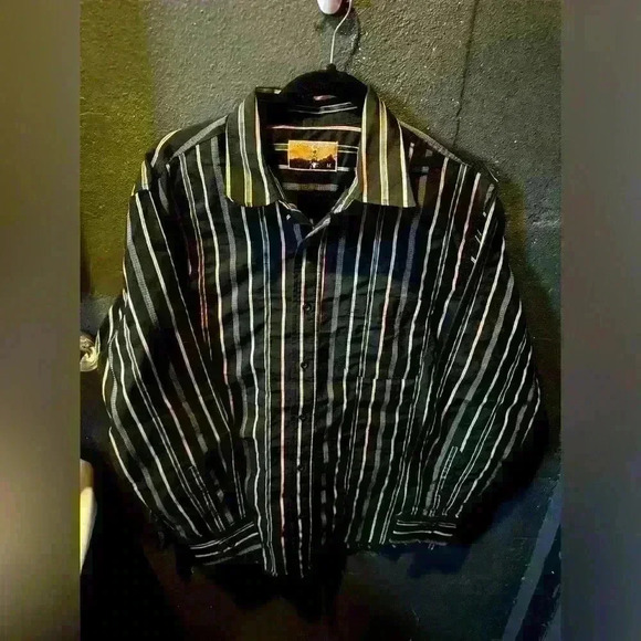 Men’s Rodeo Rider Long Sleeve Button Up Black Striped Shirt Medium - Picture 1 of 4